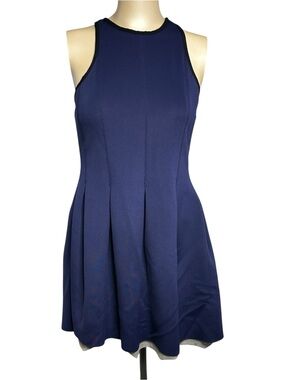 Evenuel Navy Fit & Flare Skater Dress Grey Hem Sleeveless Racerback Medium